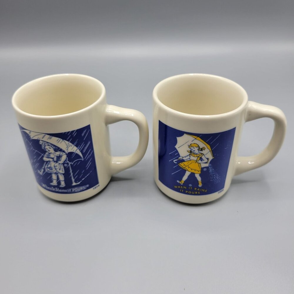 Morton Salt Vintage Mug Set Of 4 Ceramic Coffee Cups 1914 1921 1956 1968 Designs - Picture 16 of 16